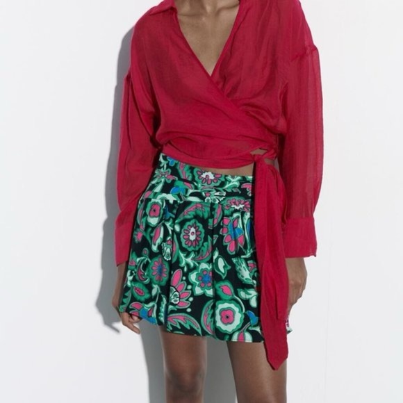 🦋 Bloggers Favorite 🦋 NWT Zara Floral Print Linen Blend Mini Skirt - Picture 3 of 12